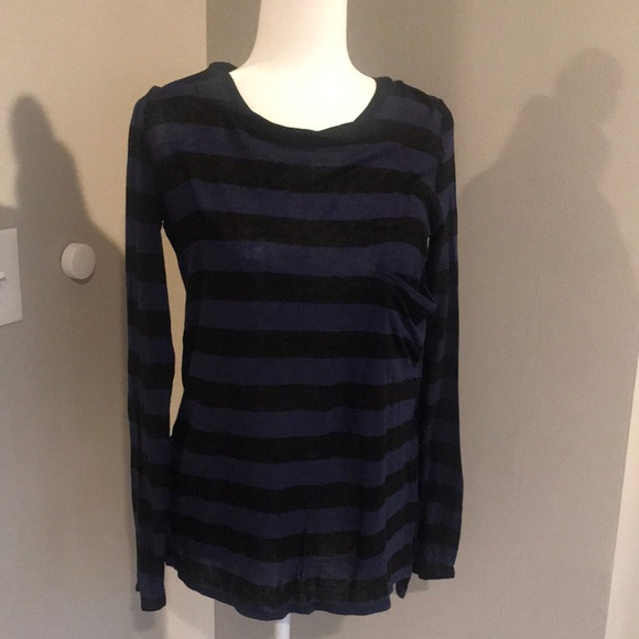BCBG semi sheer tunic blue and black stripe - Picture 1 of 9